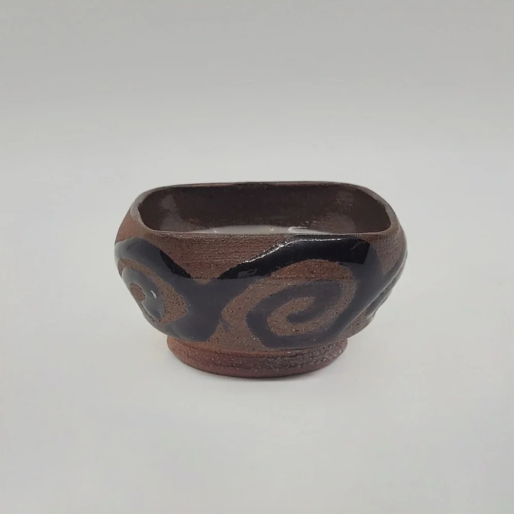 Kyoto Kiyomizu-yaki Japanese Studio Pottery Tea Bowl Brown Black Swirl Chawan